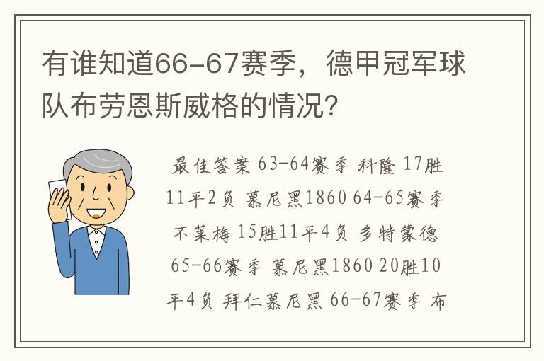 有谁知道66-67赛季,德甲冠军球队布劳恩斯威格的情况?