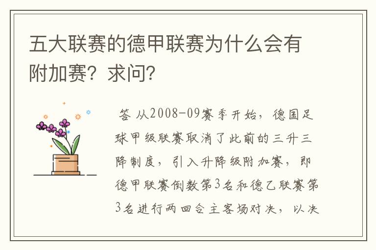 五大联赛的德甲联赛为什么会有附加赛?求问?