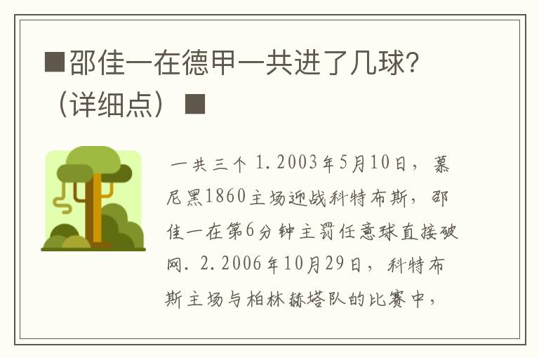 ■邵佳一在德甲一共进了几球?(详细点)■