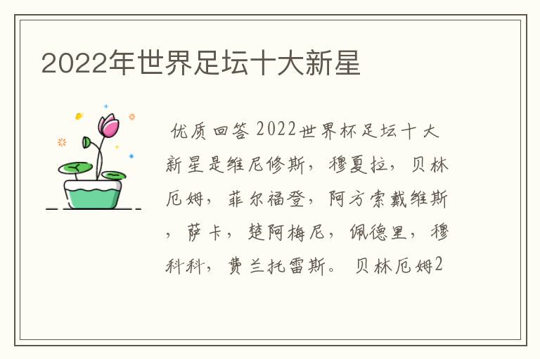 2022年世界足坛十大新星