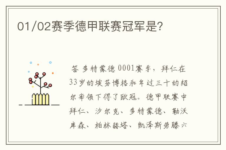01/02赛季德甲联赛冠军是?