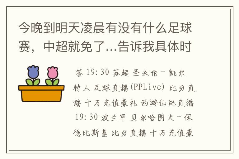 今晚到明天凌晨有没有什么足球赛，中超就免了…告诉我具体时间…