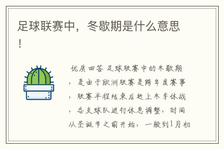 足球联赛中,冬歇期是什么意思!
