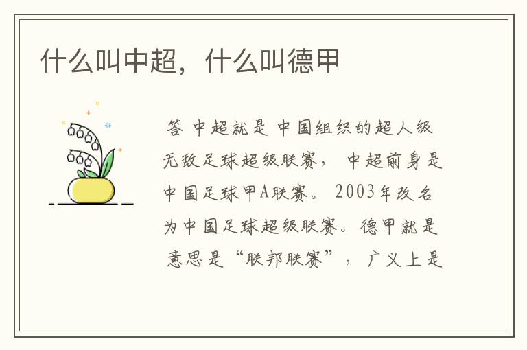 什么叫中超,什么叫德甲