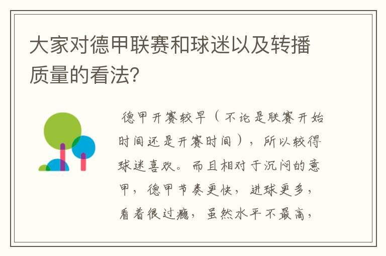 大家对德甲联赛和球迷以及转播质量的看法?