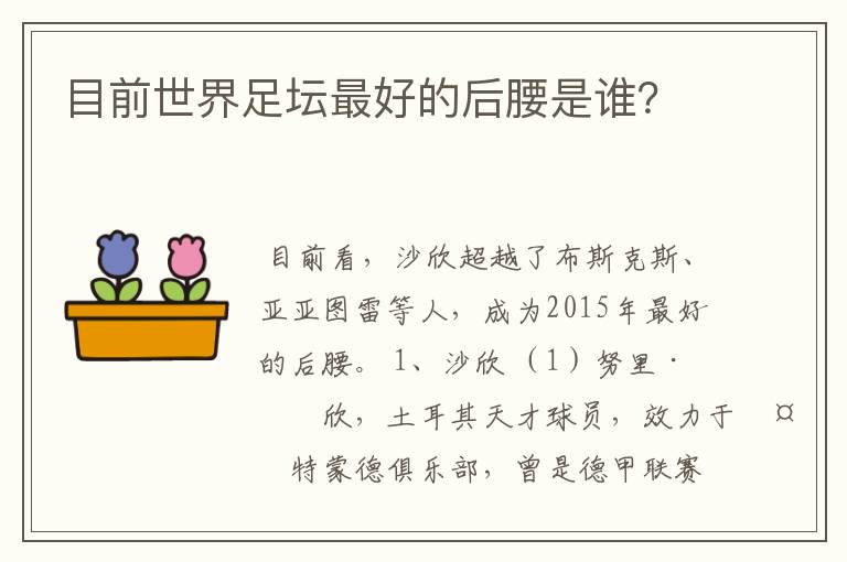 目前世界足坛最好的后腰是谁?