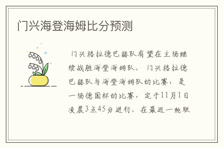 门兴海登海姆比分预测