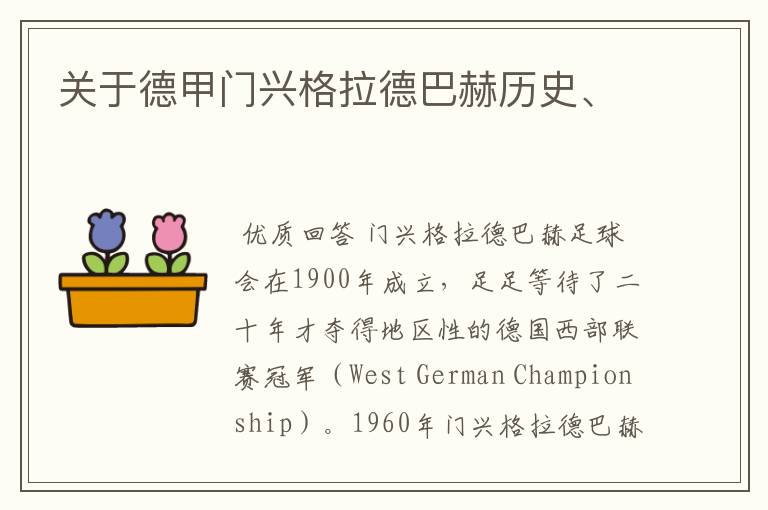 关于德甲门兴格拉德巴赫历史、