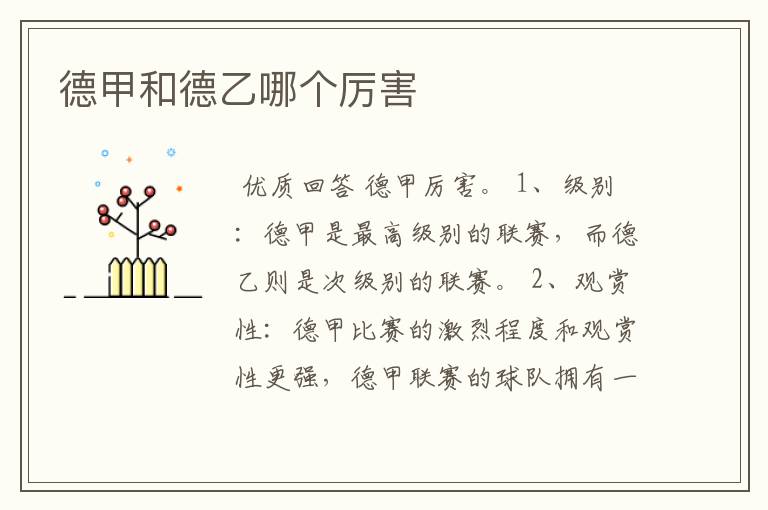 德甲和德乙哪个厉害