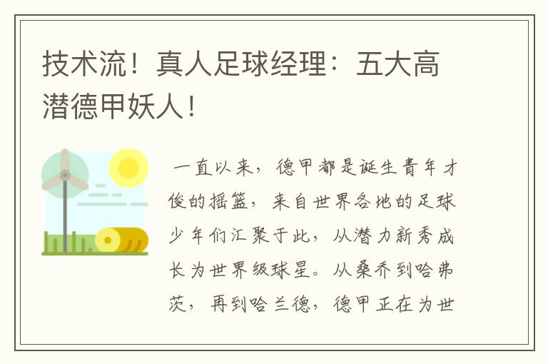 技术流!真人足球经理:五大高潜德甲妖人!