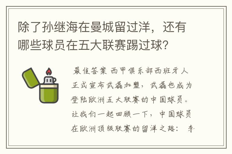 除了孙继海在曼城留过洋,还有哪些球员在五大联赛踢过球?