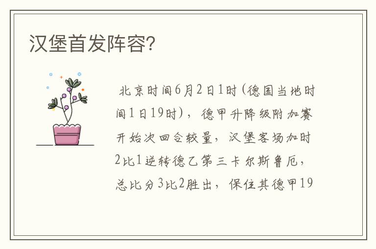 汉堡首发阵容?