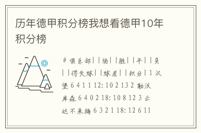 历年德甲积分榜我想看德甲10年积分榜