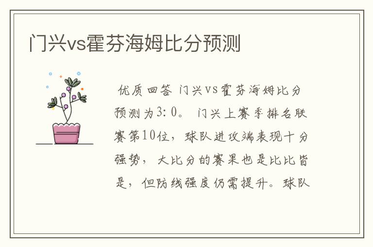门兴vs霍芬海姆比分预测