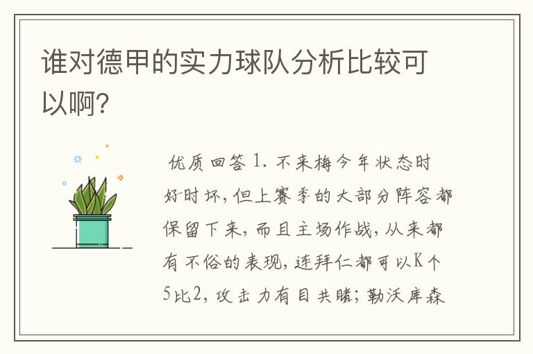 谁对德甲的实力球队分析比较可以啊?