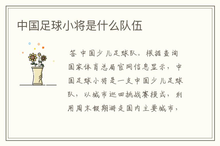 中国足球小将是什么队伍
