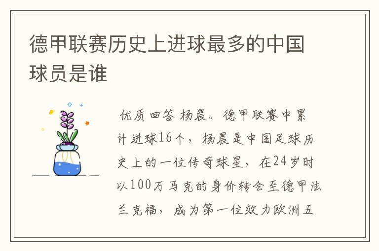 德甲联赛历史上进球最多的中国球员是谁