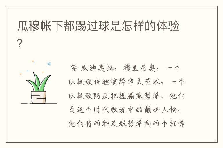 瓜穆帐下都踢过球是怎样的体验?