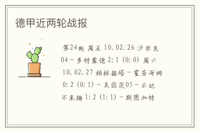 德甲近两轮战报