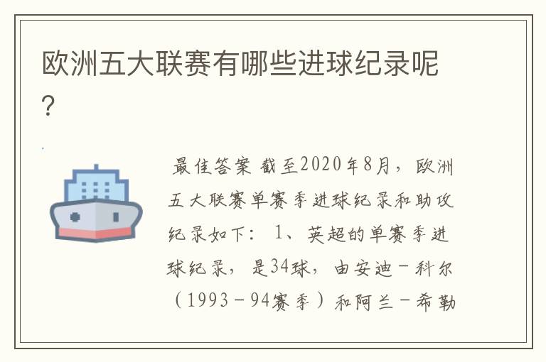 欧洲五大联赛有哪些进球纪录呢?