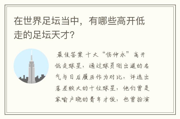 在世界足坛当中,有哪些高开低走的足坛天才?