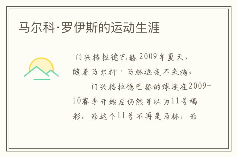 马尔科·罗伊斯的运动生涯