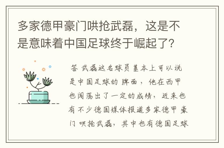 多家德甲豪门哄抢武磊,这是不是意味着中国足球终于崛起了?
