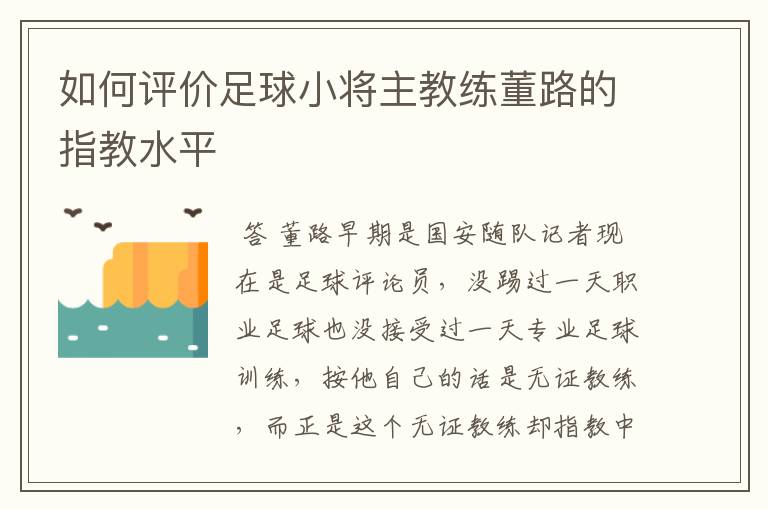如何评价足球小将主教练董路的指教水平