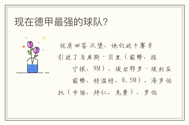 现在德甲最强的球队?
