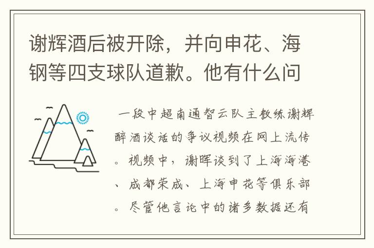 谢辉酒后被开除,并向申花、海钢等四支球队道歉。他有什么问题?