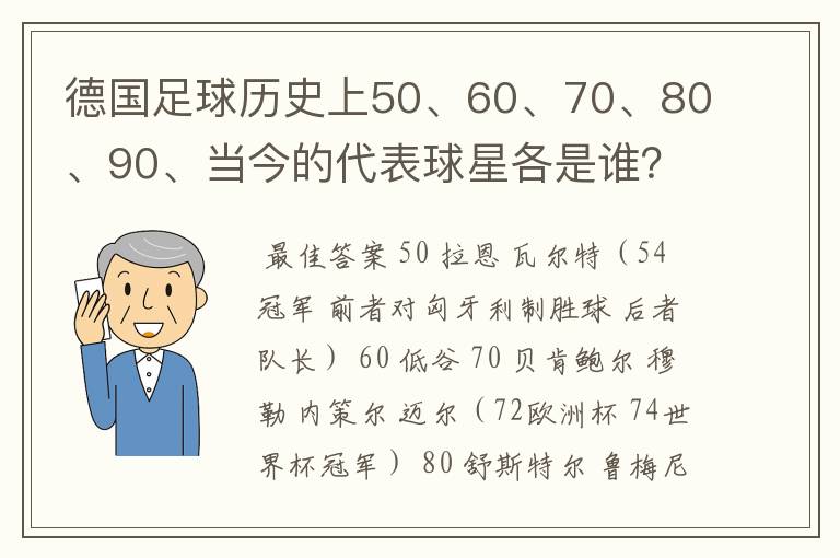 德国足球历史上50、60、70、80、90、当今的代表球星各是谁?