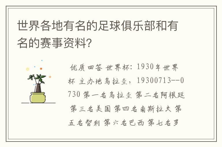世界各地有名的足球俱乐部和有名的赛事资料?