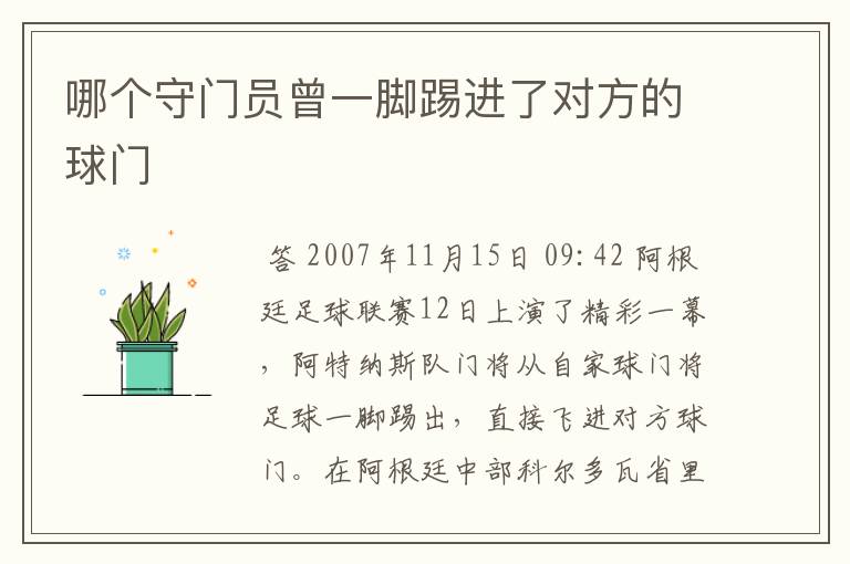 哪个守门员曾一脚踢进了对方的球门