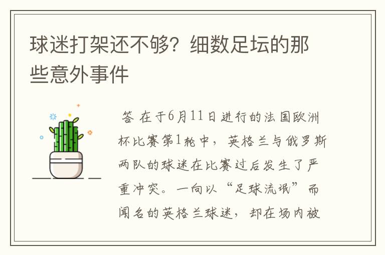 球迷打架还不够?细数足坛的那些意外事件