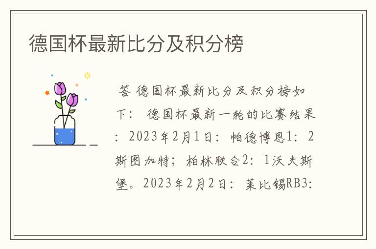 德国杯最新比分及积分榜
