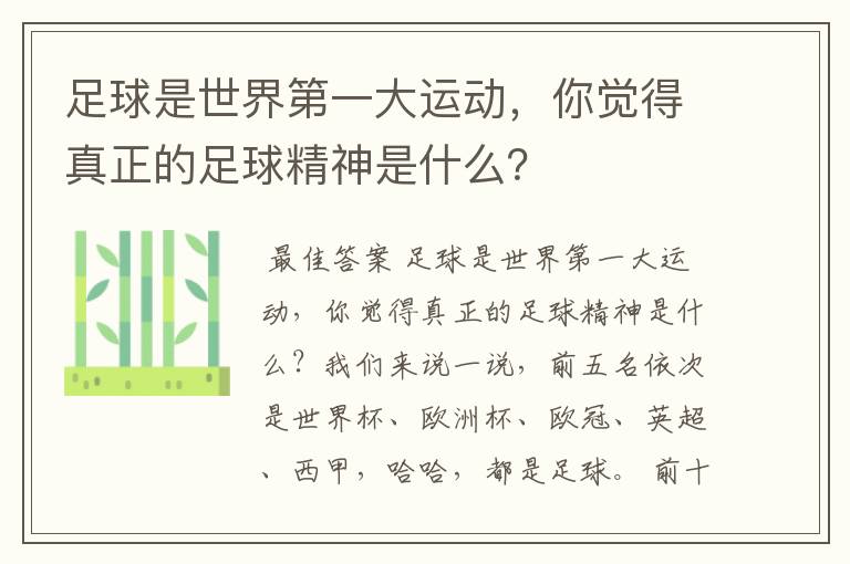 足球是世界第一大运动,你觉得真正的足球精神是什么?