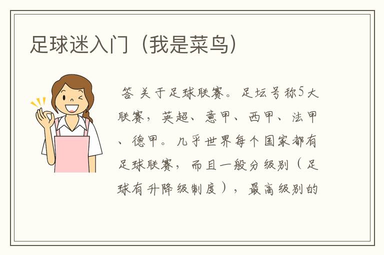 足球迷入门(我是菜鸟)