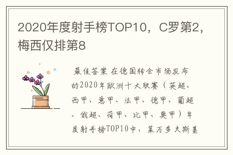 2020年度射手榜TOP10,C罗第2,梅西仅排第8