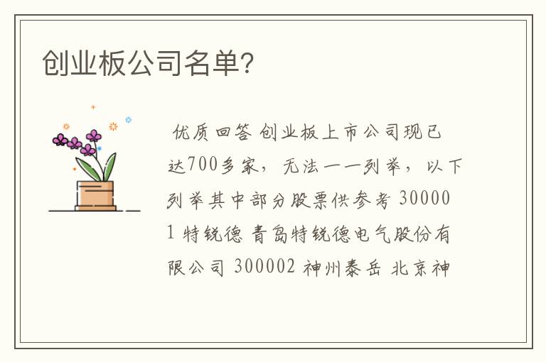 创业板公司名单?