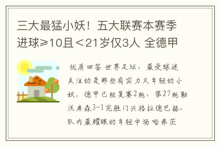 三大最猛小妖!五大联赛本赛季进球≥10且<21岁仅3人 全德甲制造