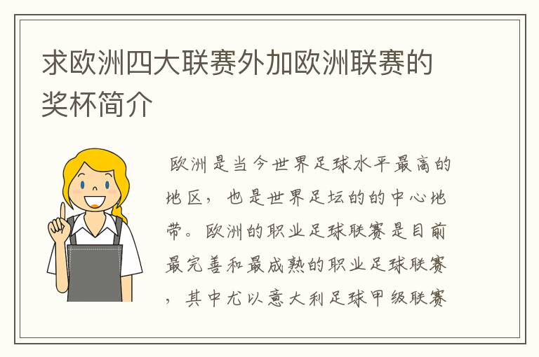 求欧洲四大联赛外加欧洲联赛的奖杯简介
