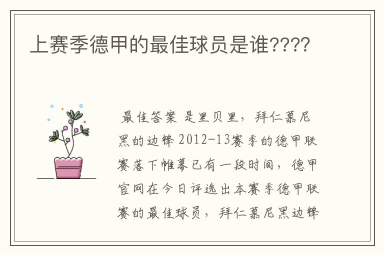 上赛季德甲的最佳球员是谁????