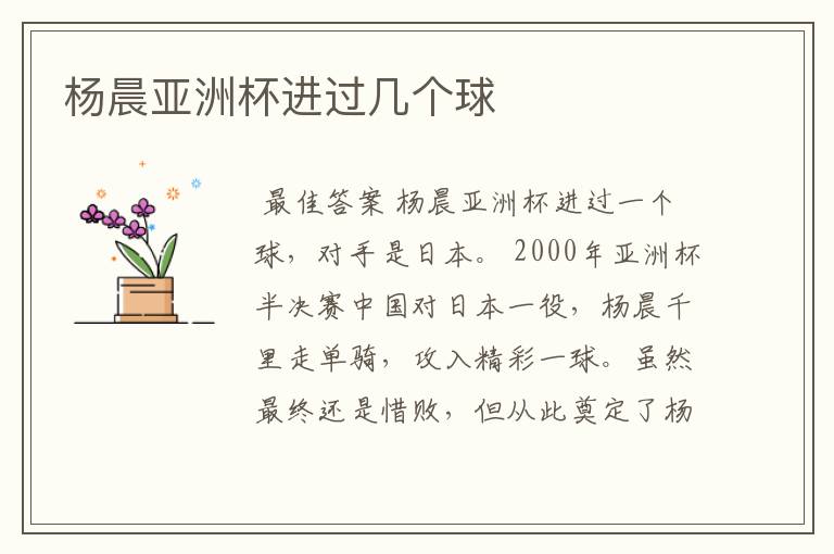 杨晨亚洲杯进过几个球