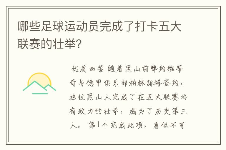 哪些足球运动员完成了打卡五大联赛的壮举?