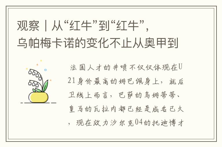 观察|从“红牛”到“红牛”,乌帕梅卡诺的变化不止从奥甲到德甲
