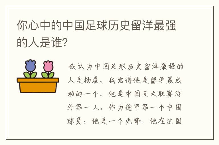 你心中的中国足球历史留洋最强的人是谁?