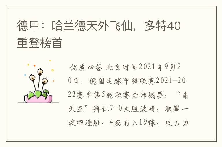 德甲:哈兰德天外飞仙,多特40重登榜首