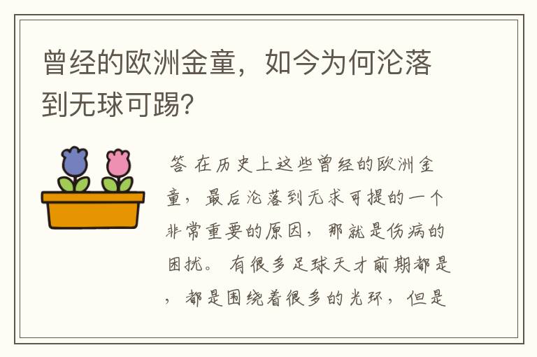 曾经的欧洲金童,如今为何沦落到无球可踢?
