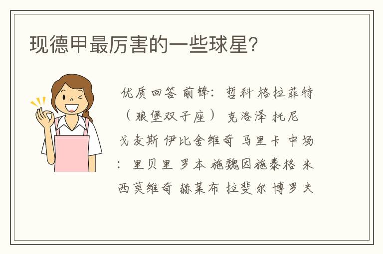 现德甲最厉害的一些球星?