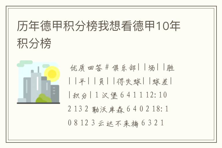 历年德甲积分榜我想看德甲10年积分榜